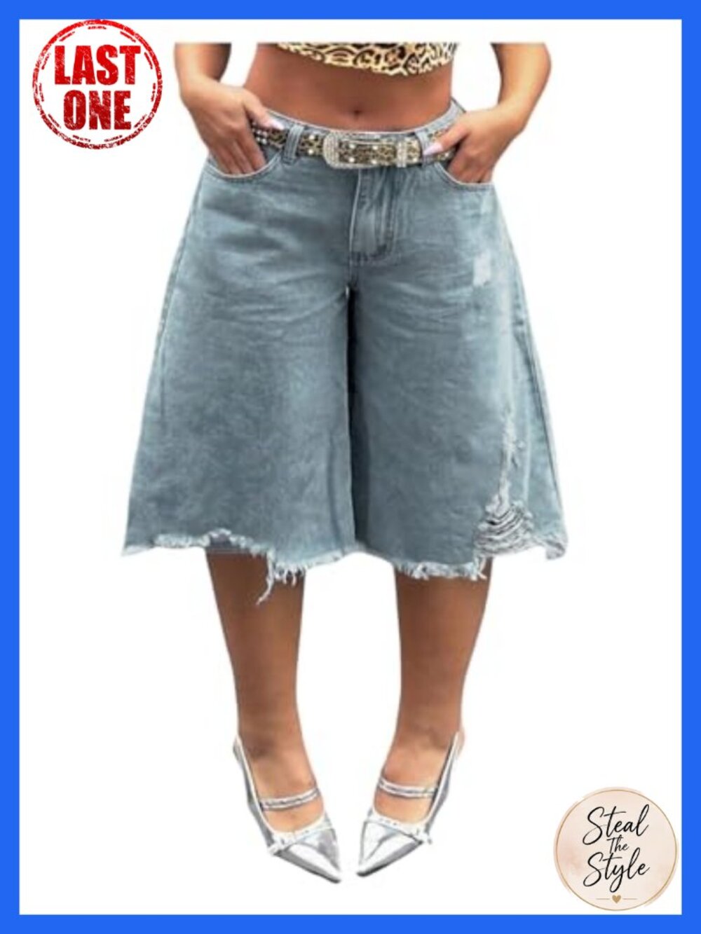 Plus Size Ripped Wide Leg Bermuda Jean Shorts with Pockets